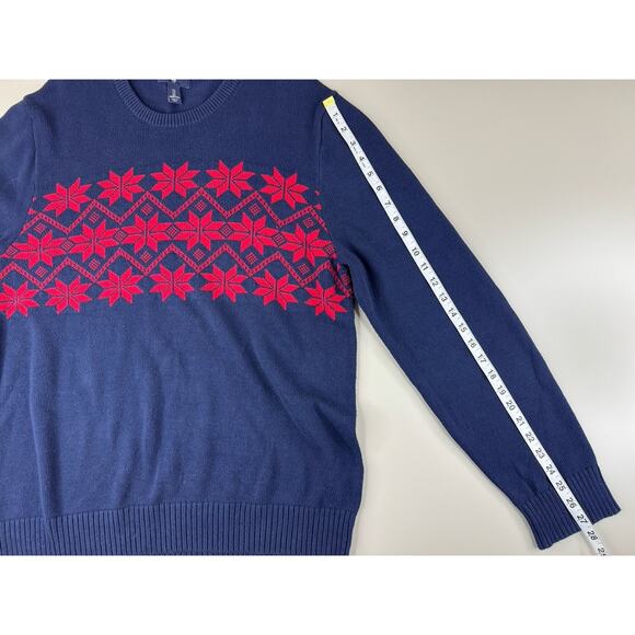 Gap Holiday Snowflake Sweater Mens L Navy Tapestry Red Fair Isle Cotton Nordic - Picture 5 of 11